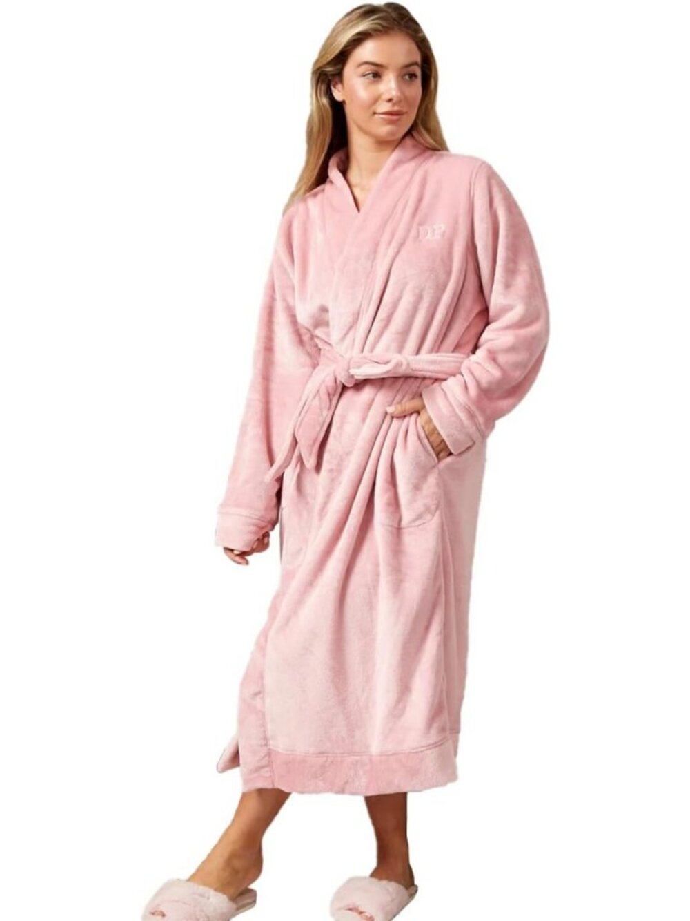 Cozy Plush Bath Robe for Women - Soft Tie Waist Lounge Wear for Relaxation & Dog